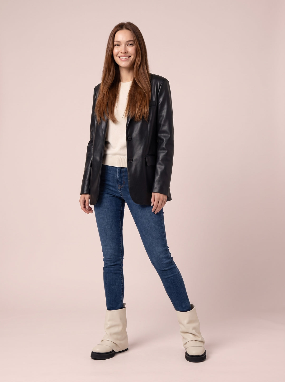 PIPER Slouch Faux Suede Flat Boots, worn full length
