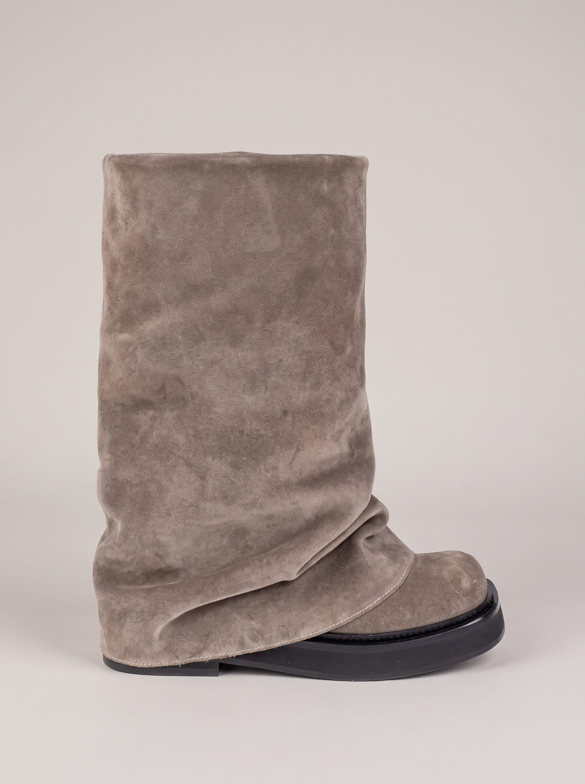 PIPER Slouch Faux Suede Flat Boots in grey faux suede short, front