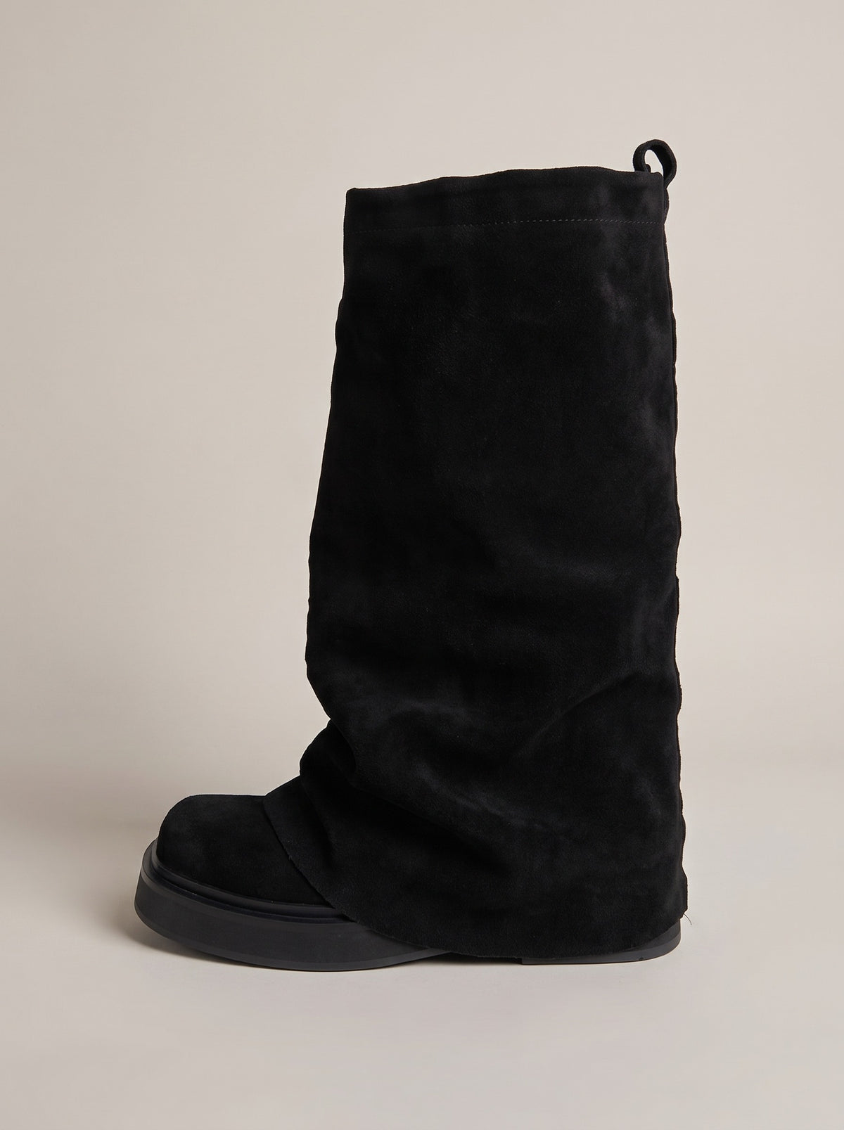 PIPER Slouch Faux Suede Flat Boots in black suede leather, front