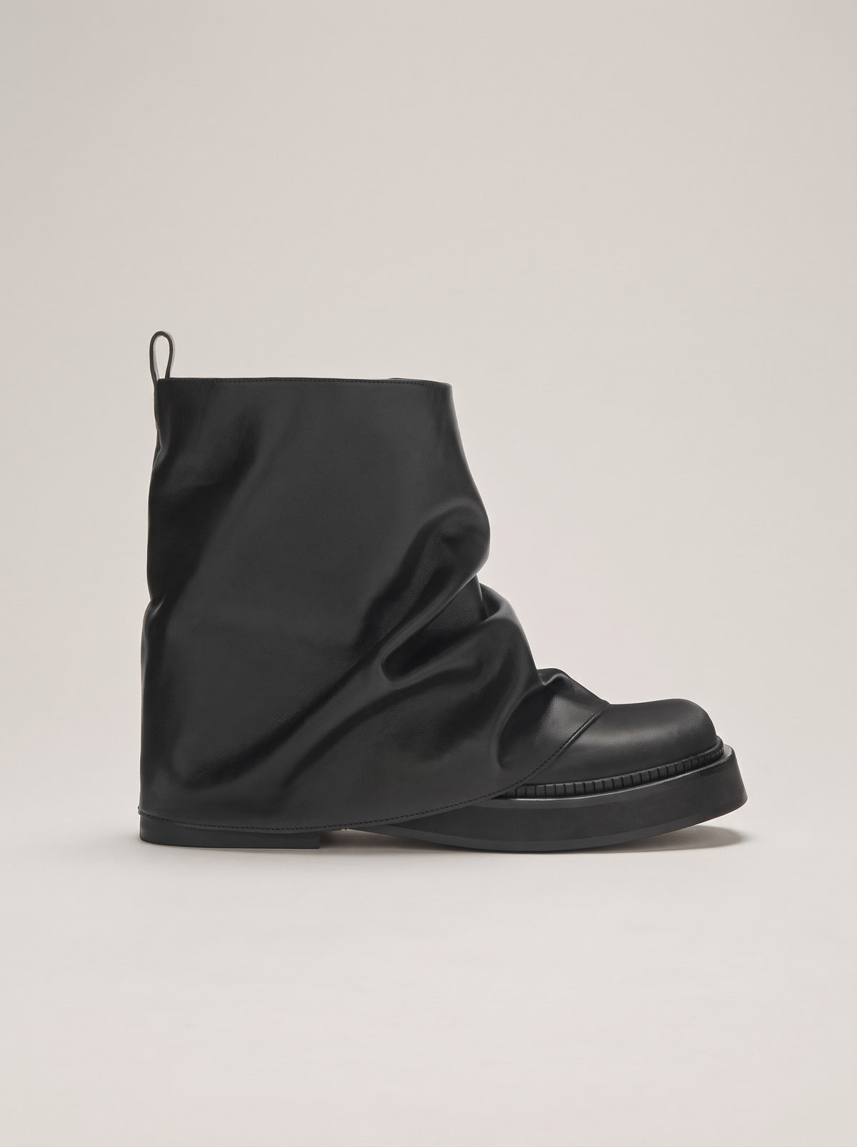 PIPER Slouch Faux Suede Flat Boots in black faux leather  628, front