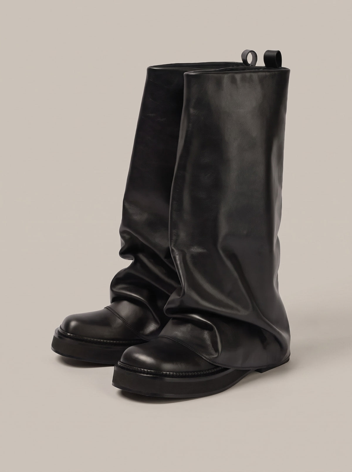 PIPER Slouch Faux Suede Flat Boots in black leather 567, front