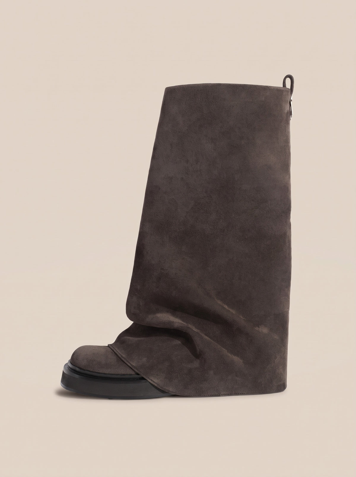 PIPER Slouch Faux Suede Flat Boots in brown suede leather 2, front