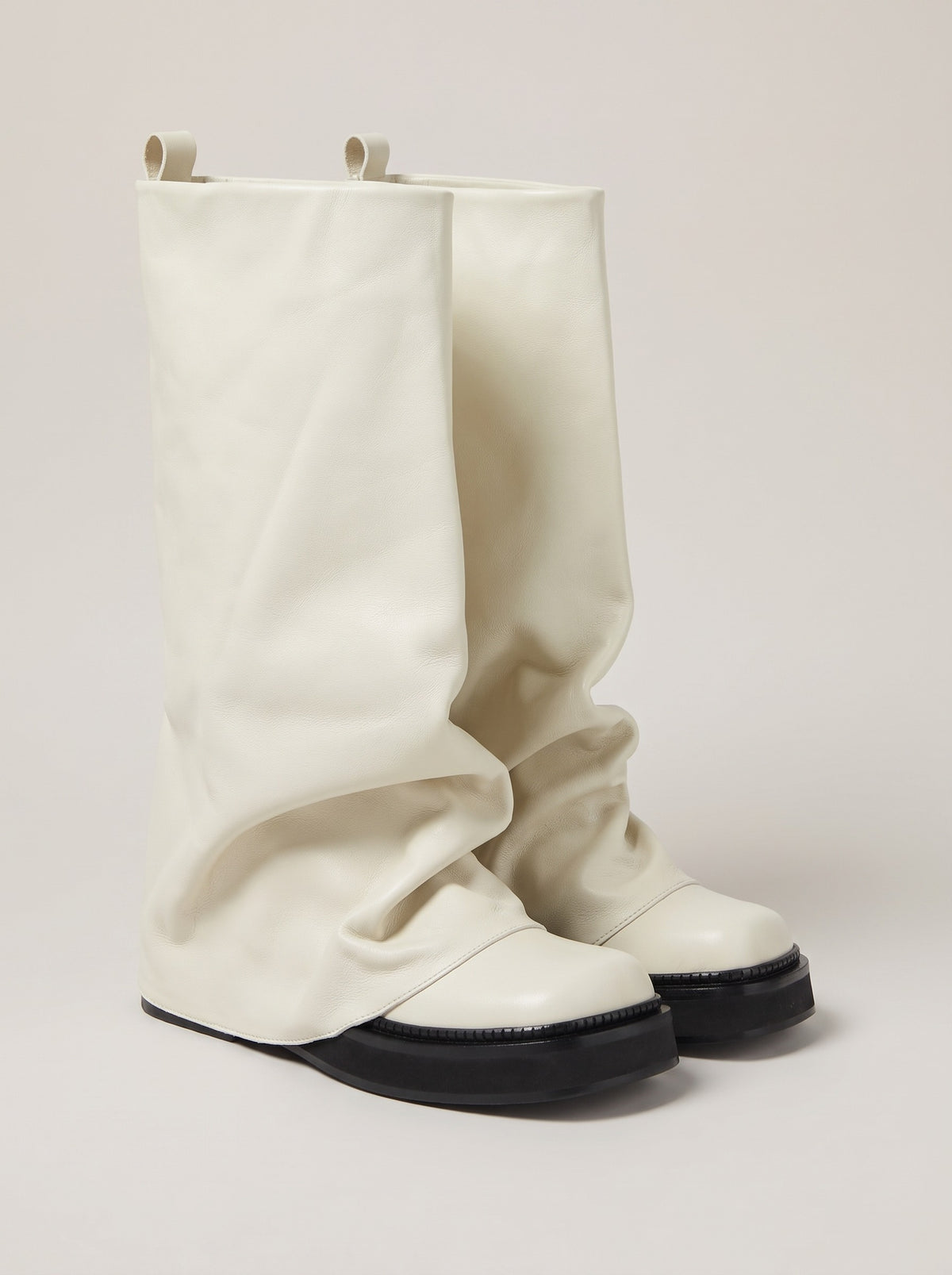 PIPER Slouch Faux Suede Flat Boots in off white faux leather  567, front