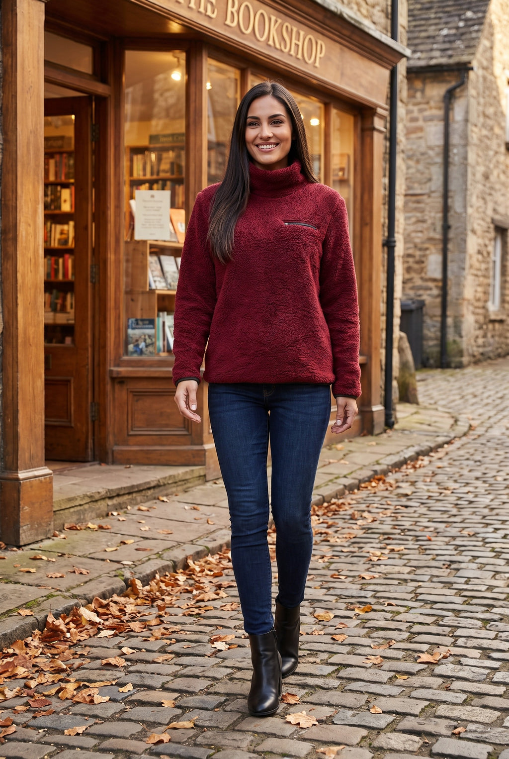 POPPIE Teddy Fleece Funnel Neck Jumper, lifestyle