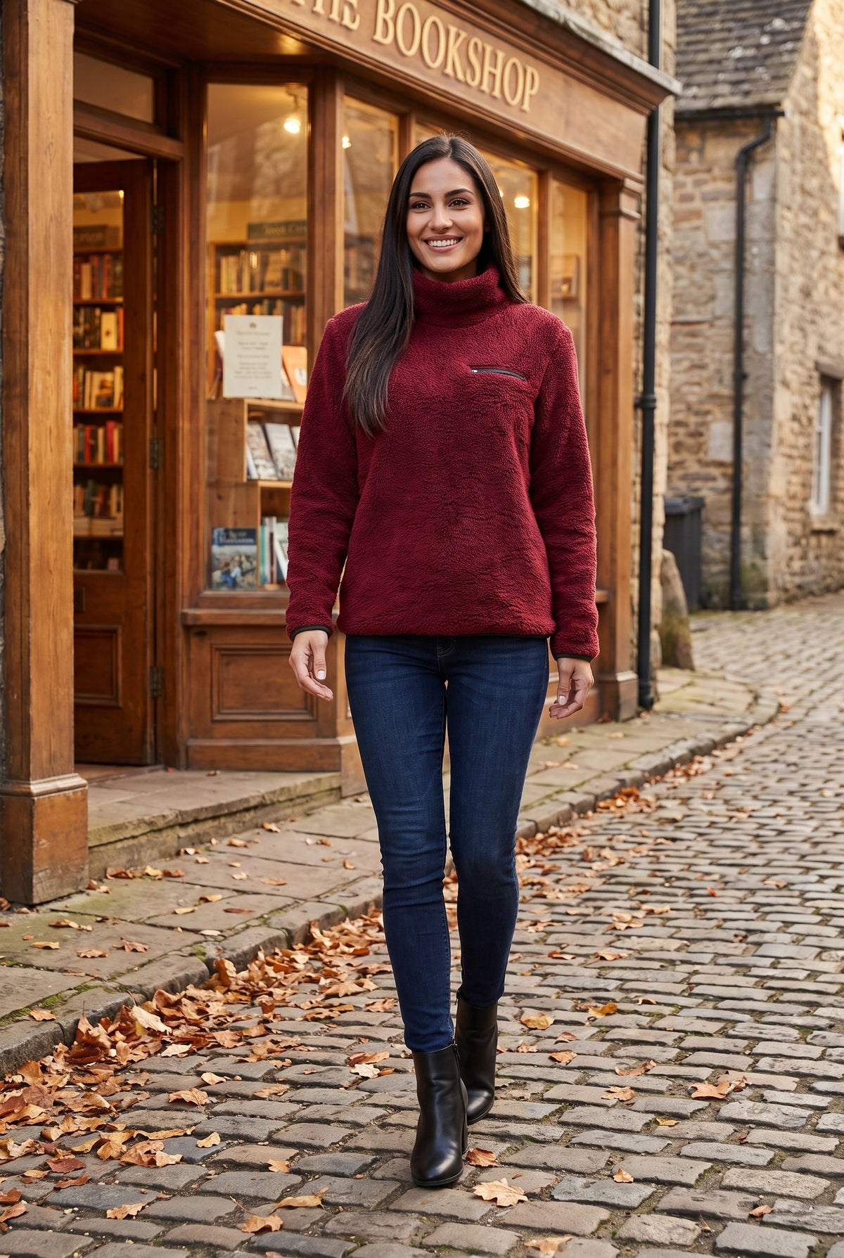 POPPIE Teddy Fleece Funnel Neck Jumper, lifestyle
