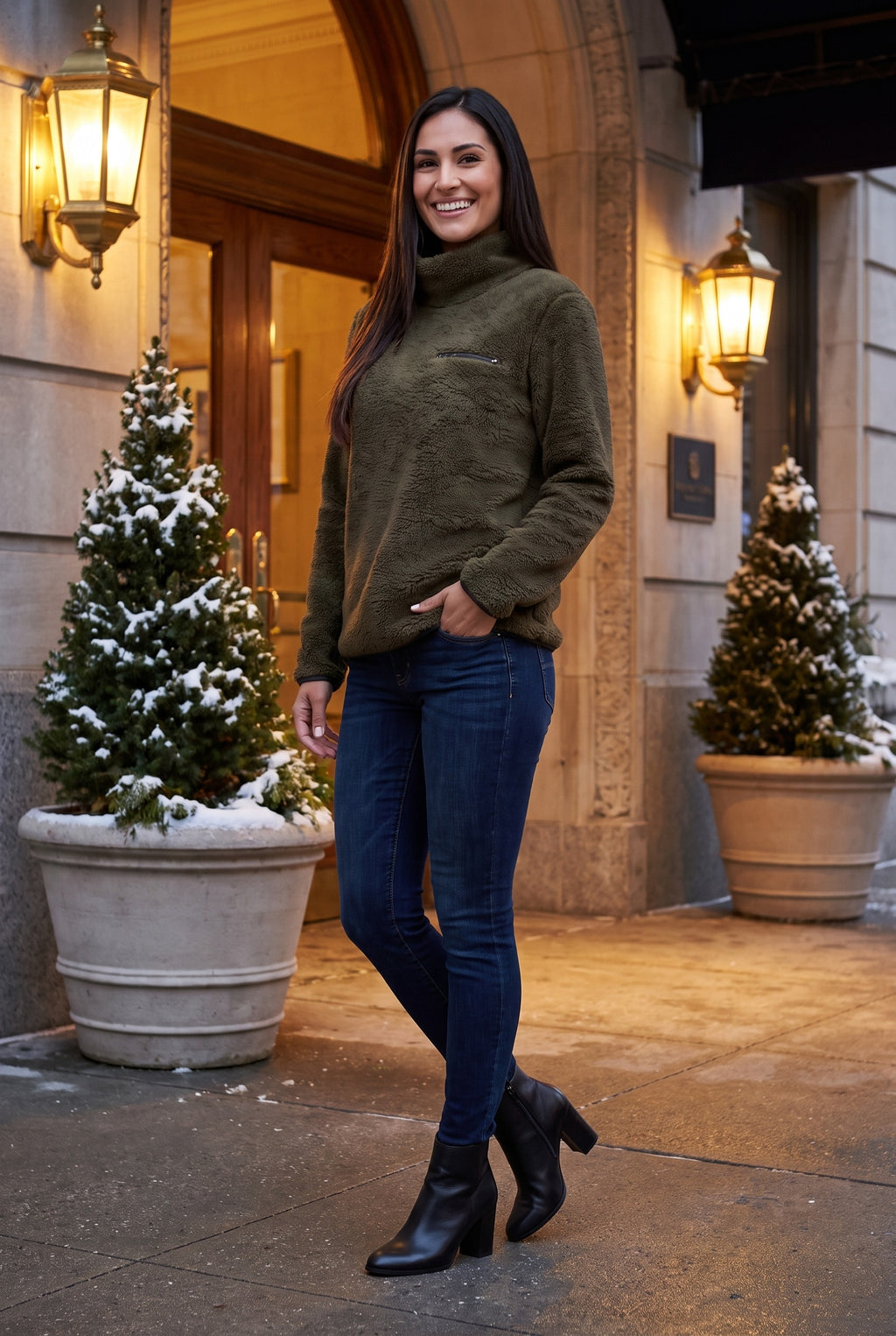 POPPIE Teddy Fleece Funnel Neck Jumper, lifestyle