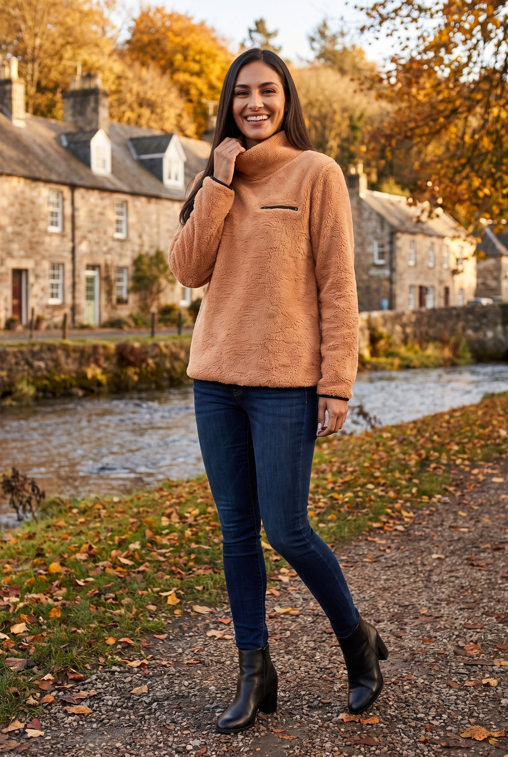 POPPIE Teddy Fleece Funnel Neck Jumper, lifestyle
