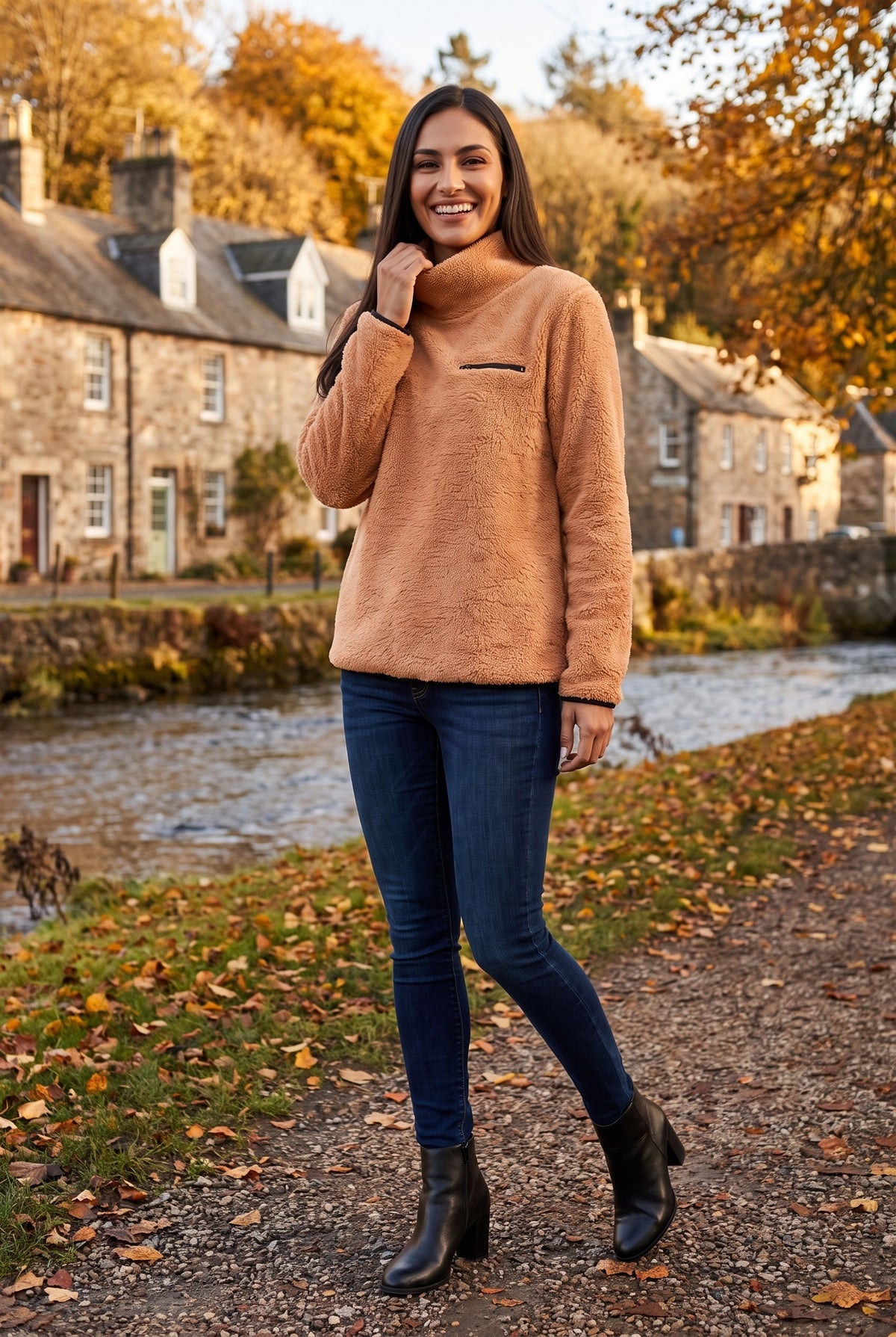 POPPIE Teddy Fleece Funnel Neck Jumper, lifestyle