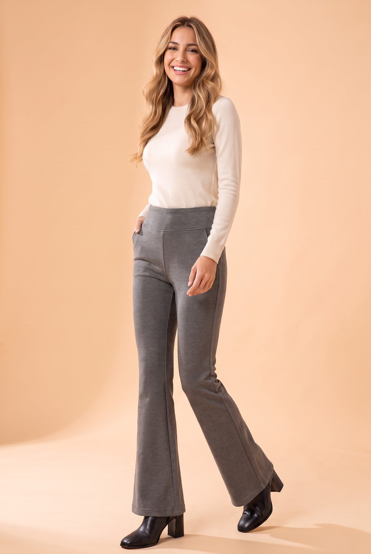 PRIYA Fleece Lined Flare Leggings in grey - height 165-178cm, front