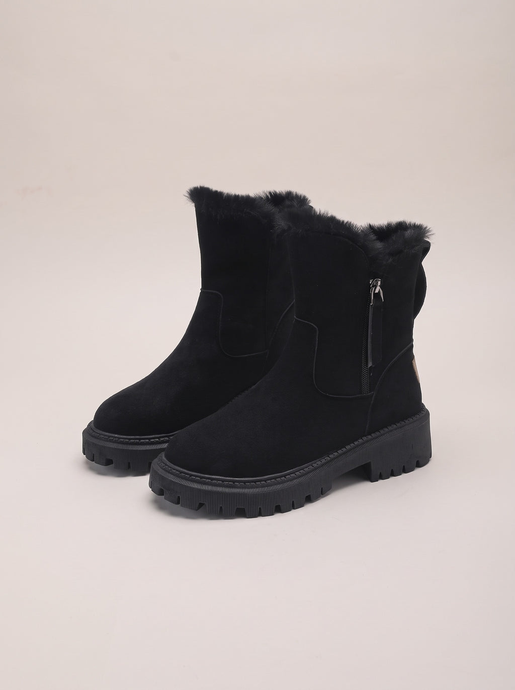 RAINA Faux Fur Lined Platform Snow Boots in black, front