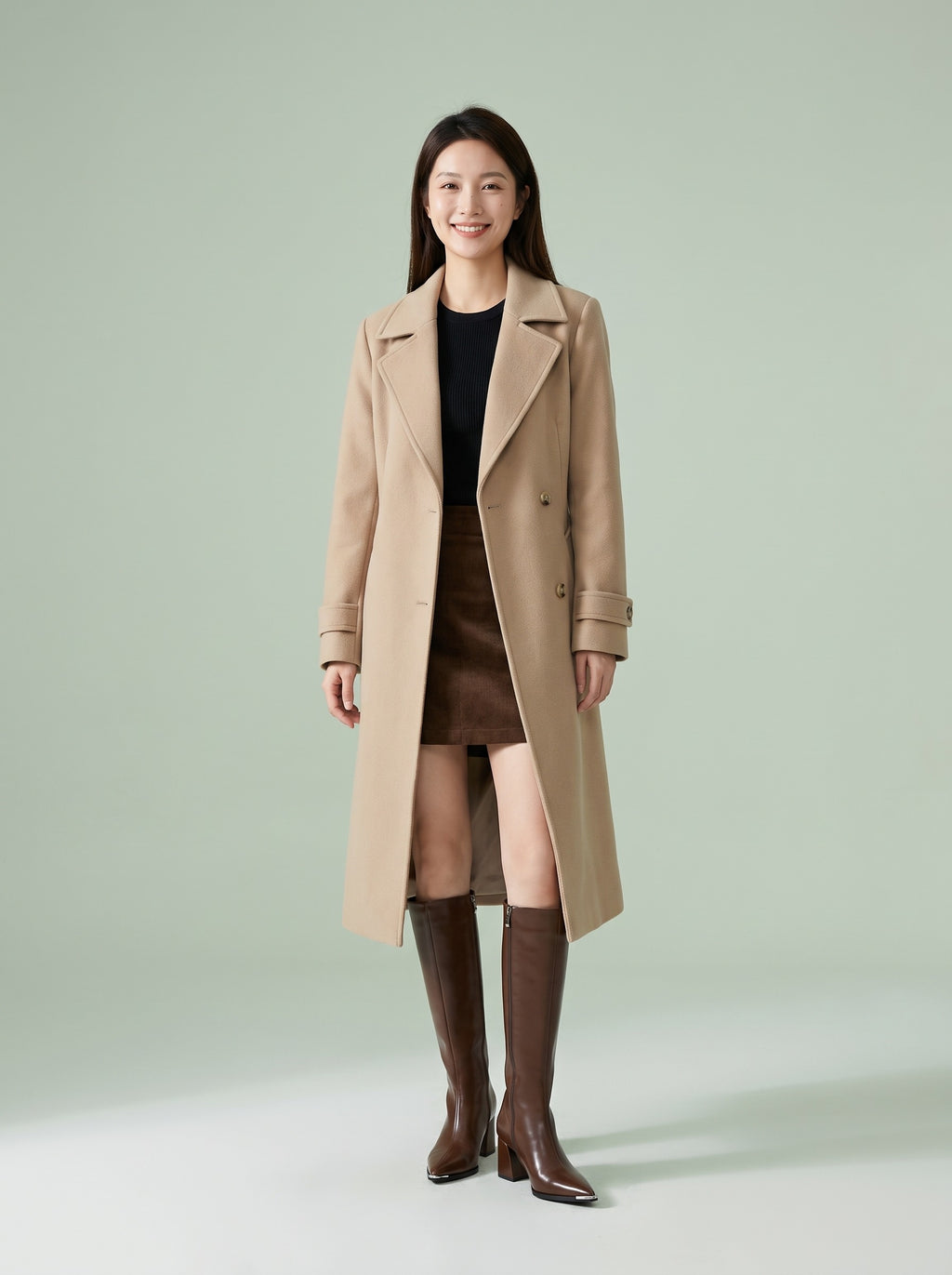 RILEY Pointed Toe Block Heel Knee High Boots, worn full length