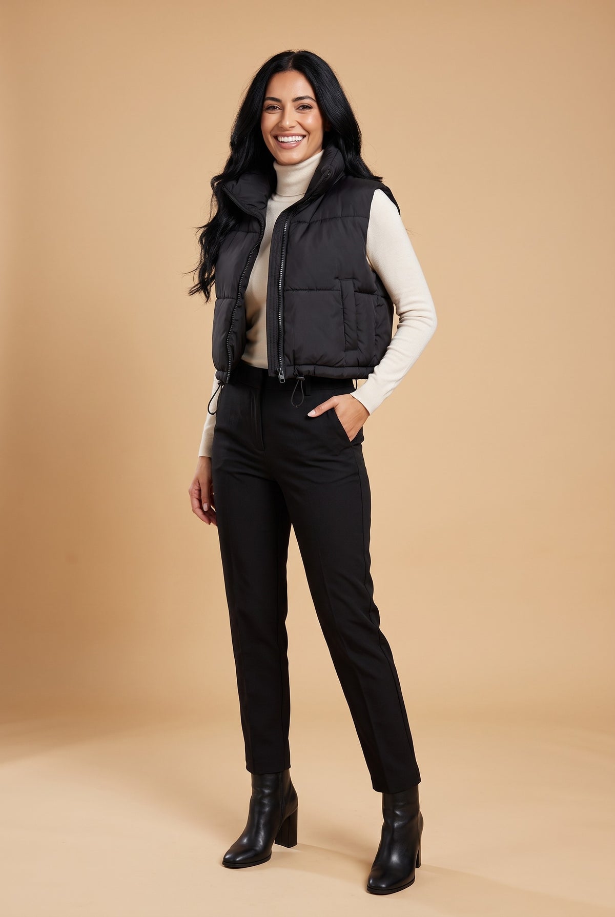 SAGE Cropped Puffer Gilet in black, front