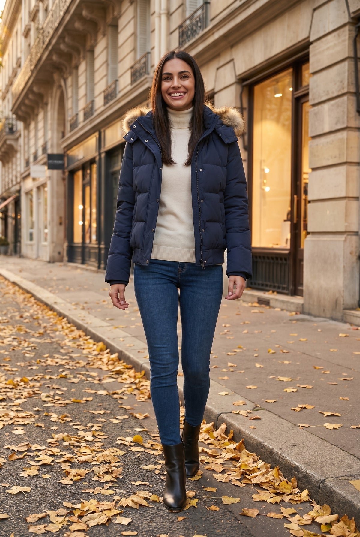 SAOIRSE Faux Fur Trim Hooded Bomber Puffer Jacket, lifestyle