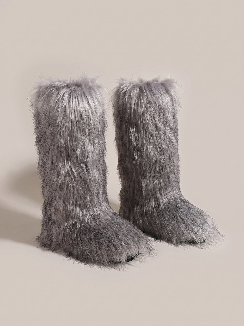 SIERRA Fluffy Faux Fur Boots in grey, front
