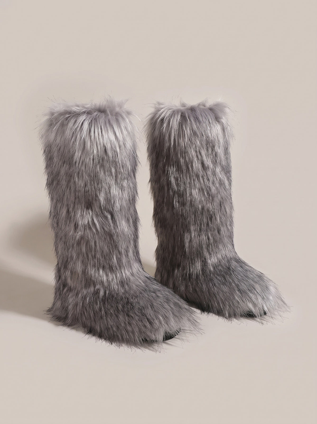 SIERRA Fluffy Faux Fur Boots in grey, front