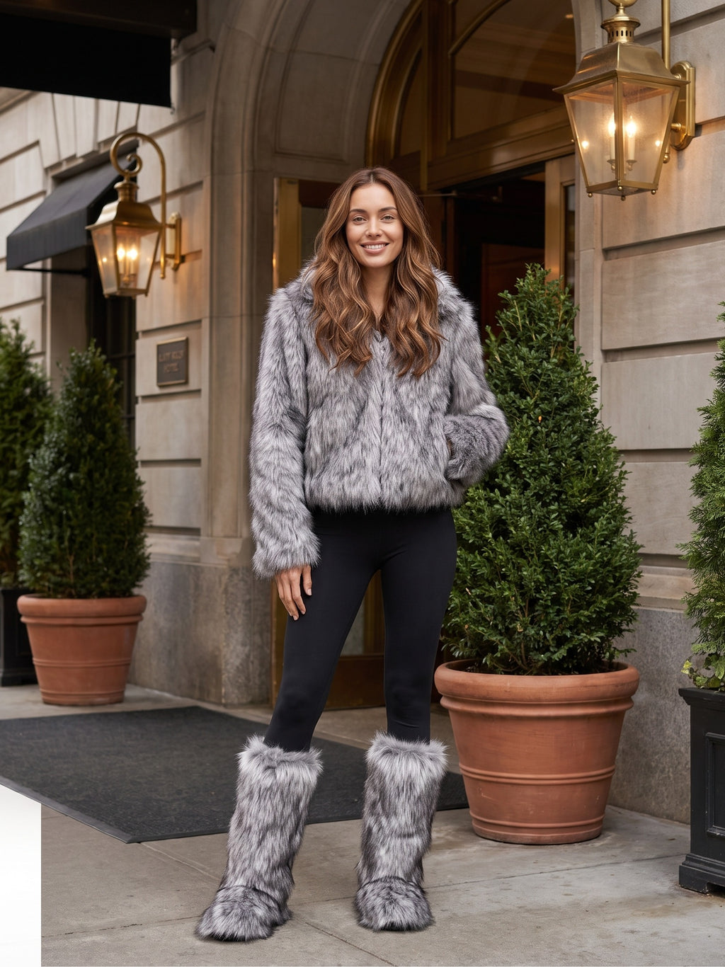 SIERRA Fluffy Faux Fur Boots, worn full length