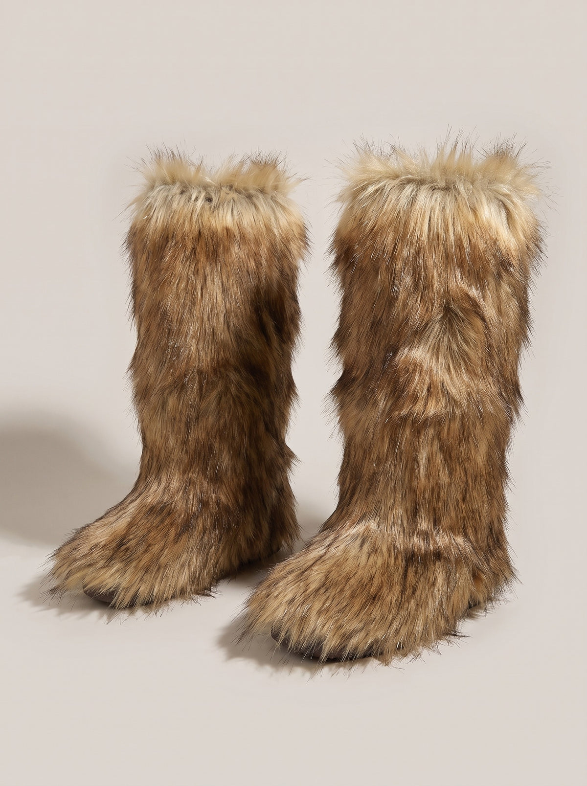 SIERRA Fluffy Faux Fur Boots in khaki, front