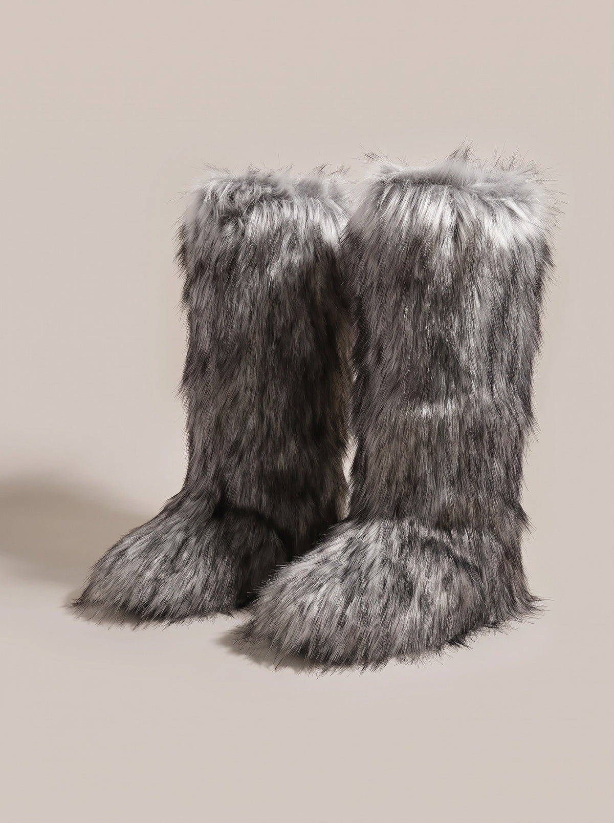 SIERRA Fluffy Faux Fur Boots in dark grey, front