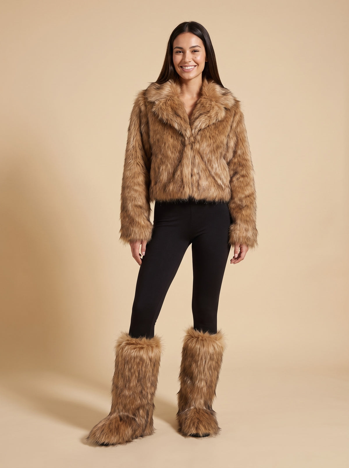 SIERRA Fluffy Faux Fur Boots, worn full length