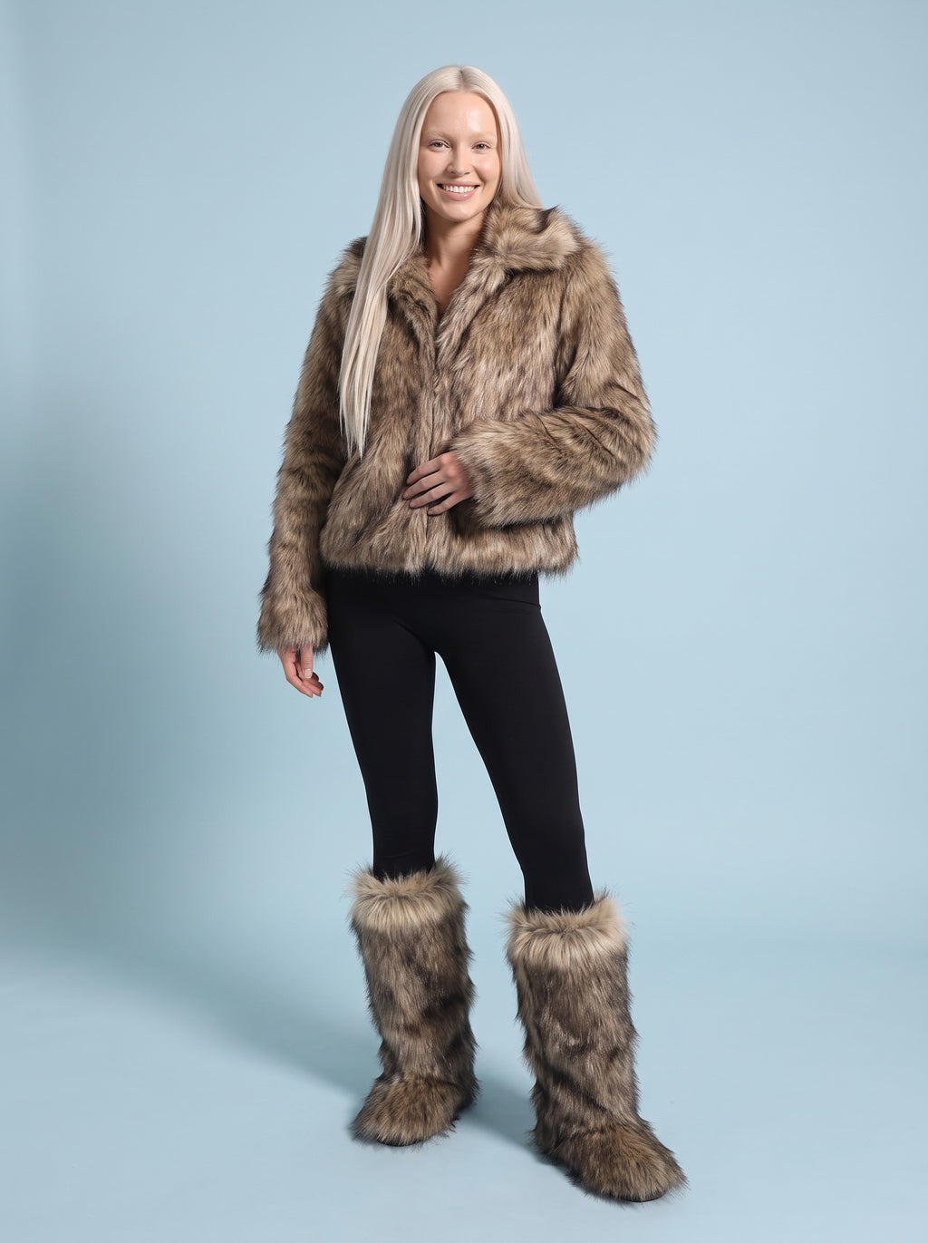 SIERRA Fluffy Faux Fur Boots, worn full length