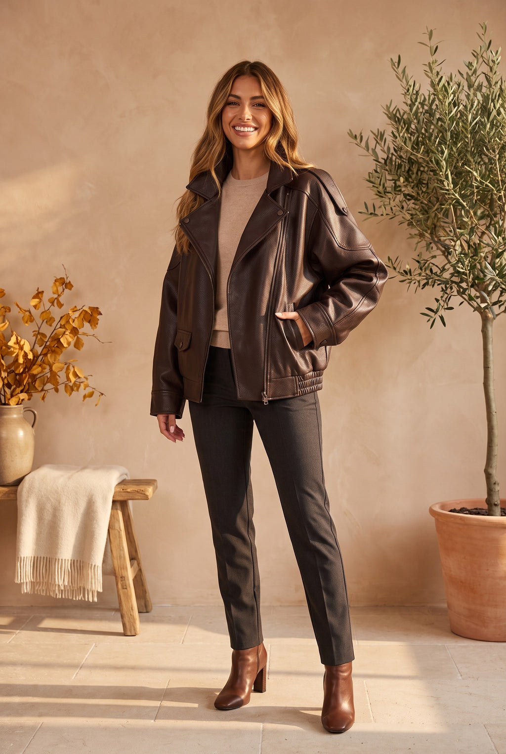 TABITHA Faux Leather Oversized Bomber Jacket, lifestyle