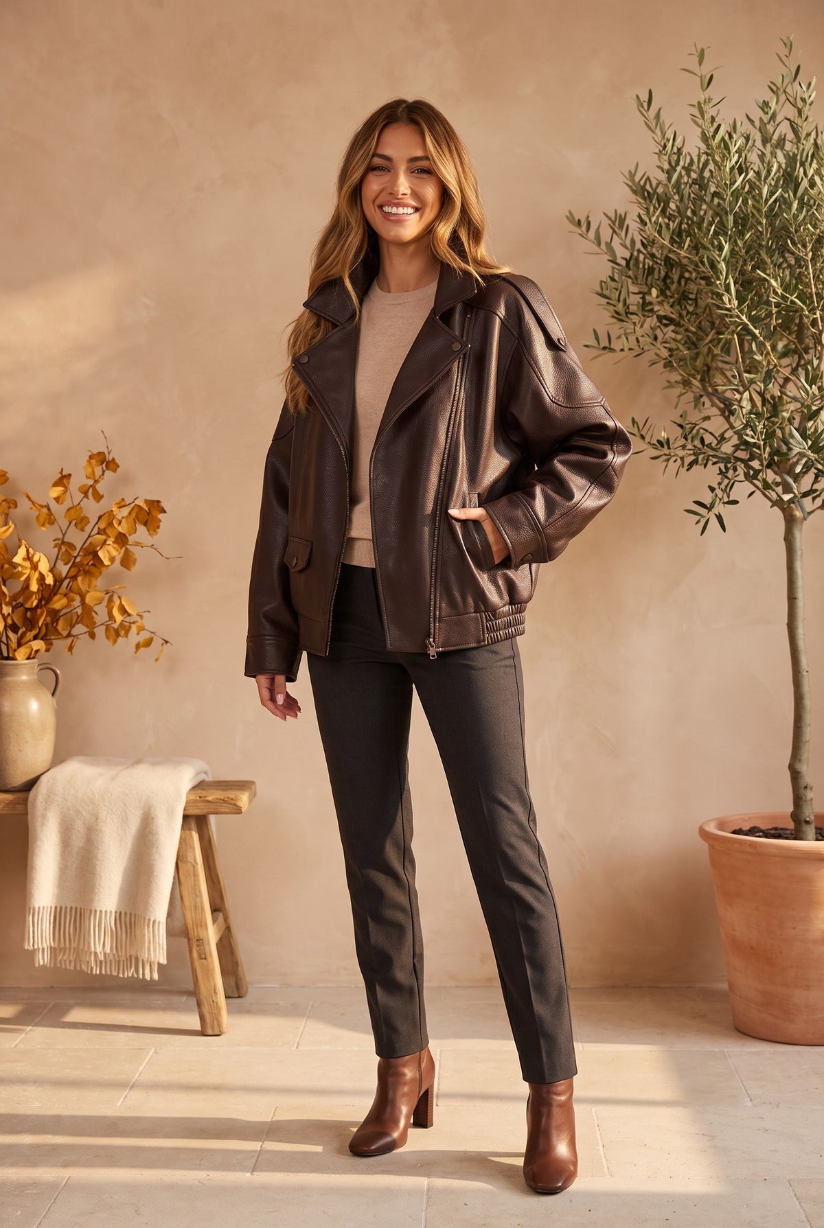 TABITHA Faux Leather Oversized Bomber Jacket, lifestyle