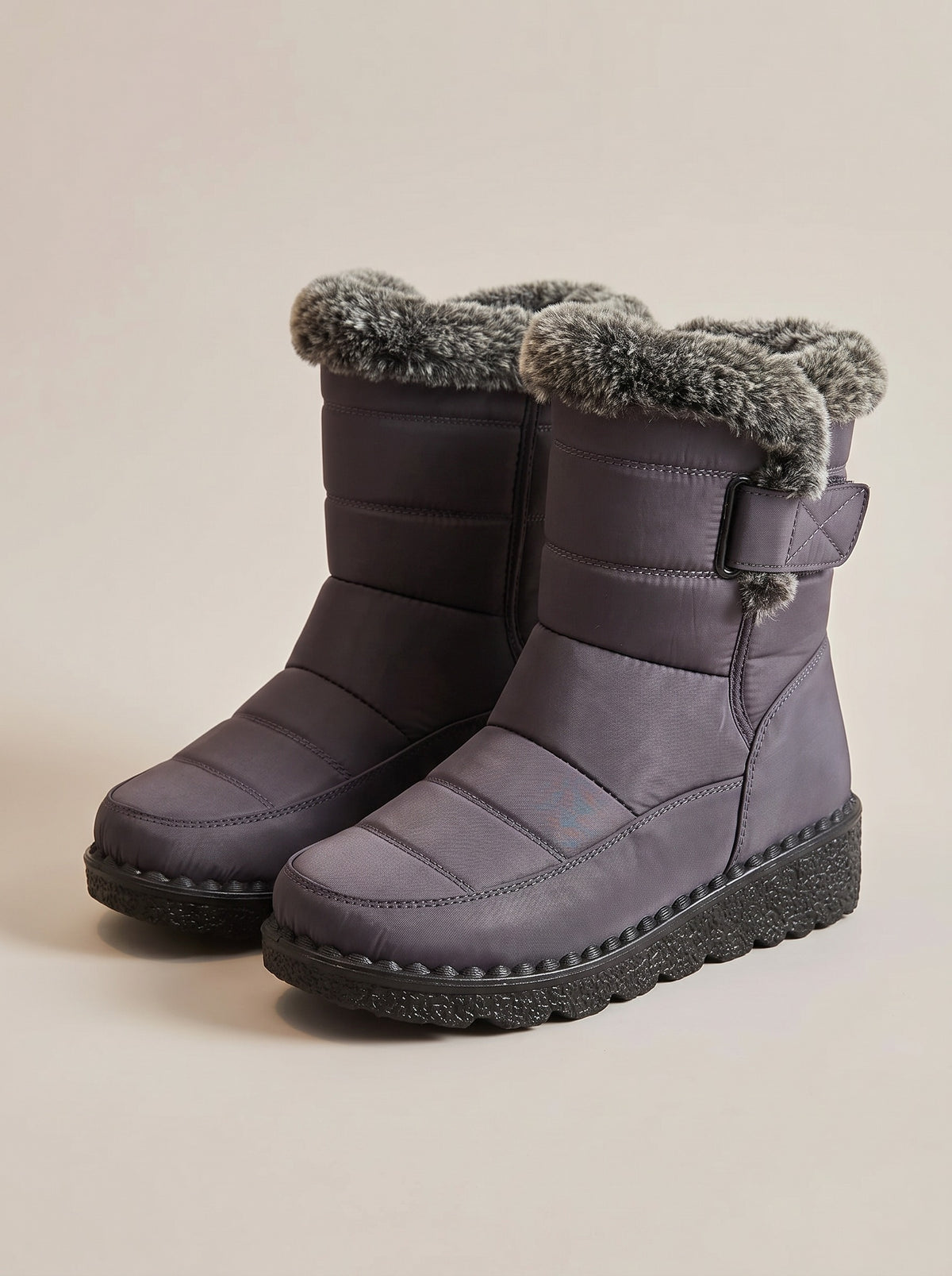 TEAGAN Quilted Faux Fur Snow Boots in grey, front
