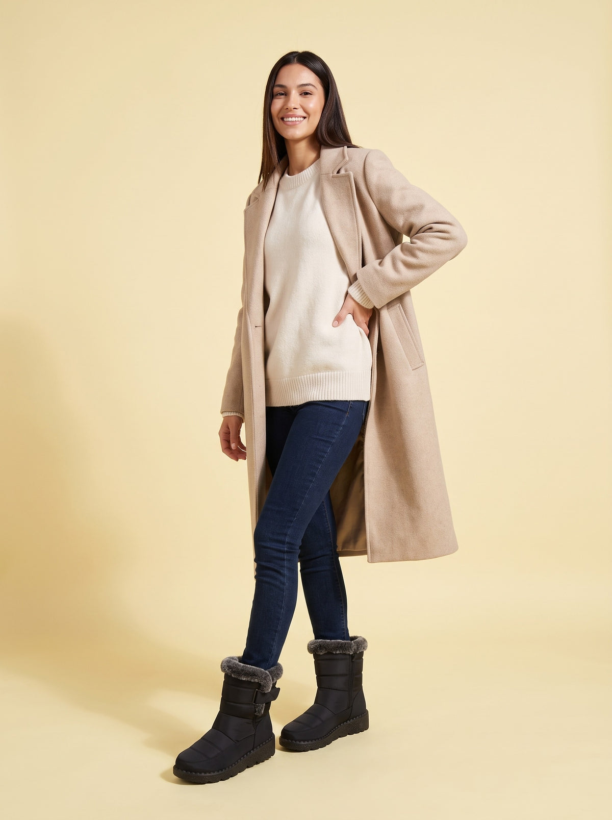 TEAGAN Quilted Faux Fur Snow Boots, worn full length