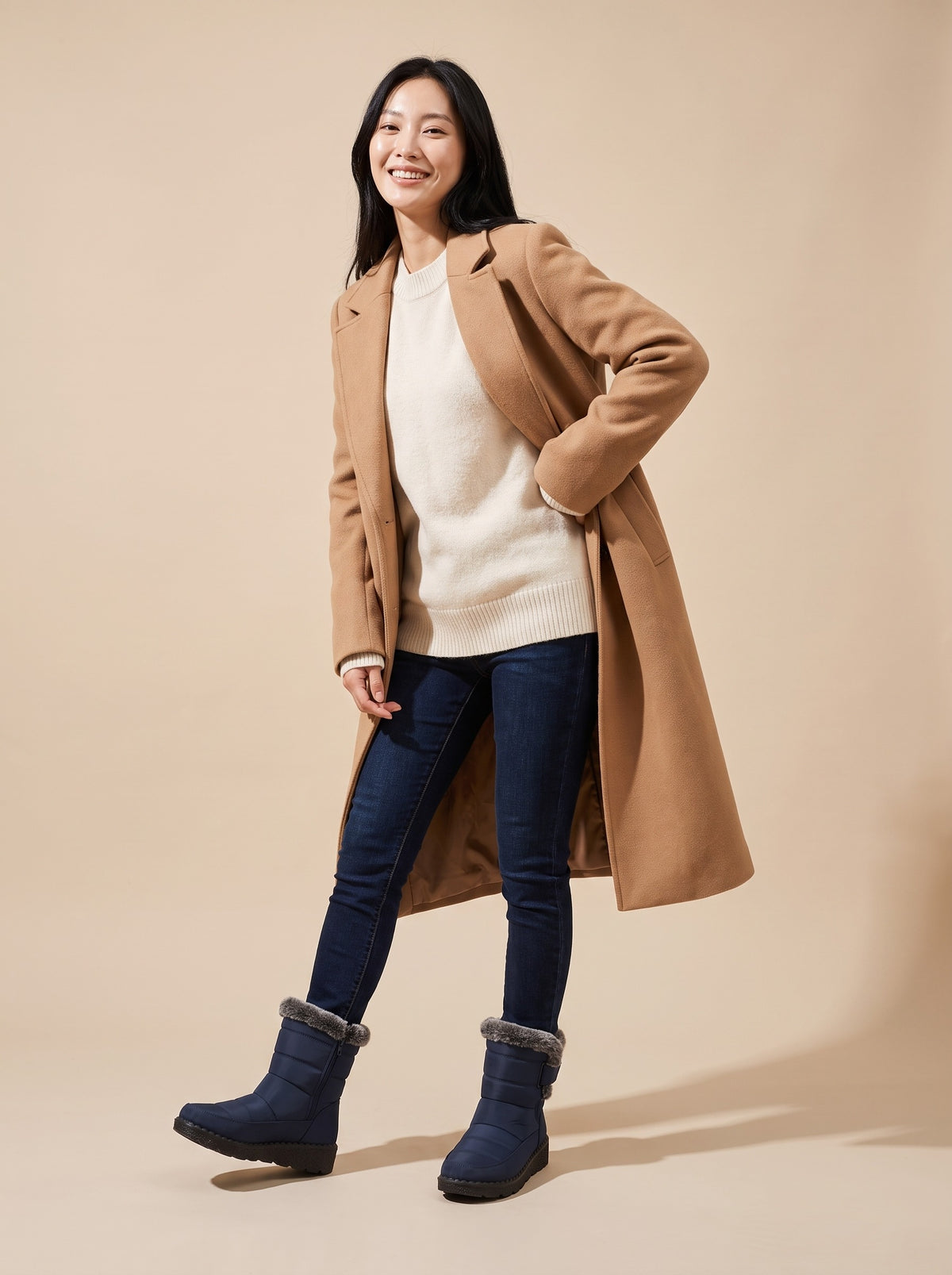 TEAGAN Quilted Faux Fur Snow Boots, worn full length