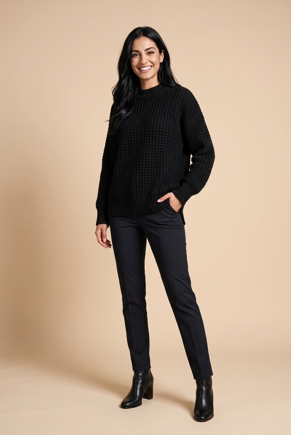 VALERIE Chunky Knit Side Split Jumper in black