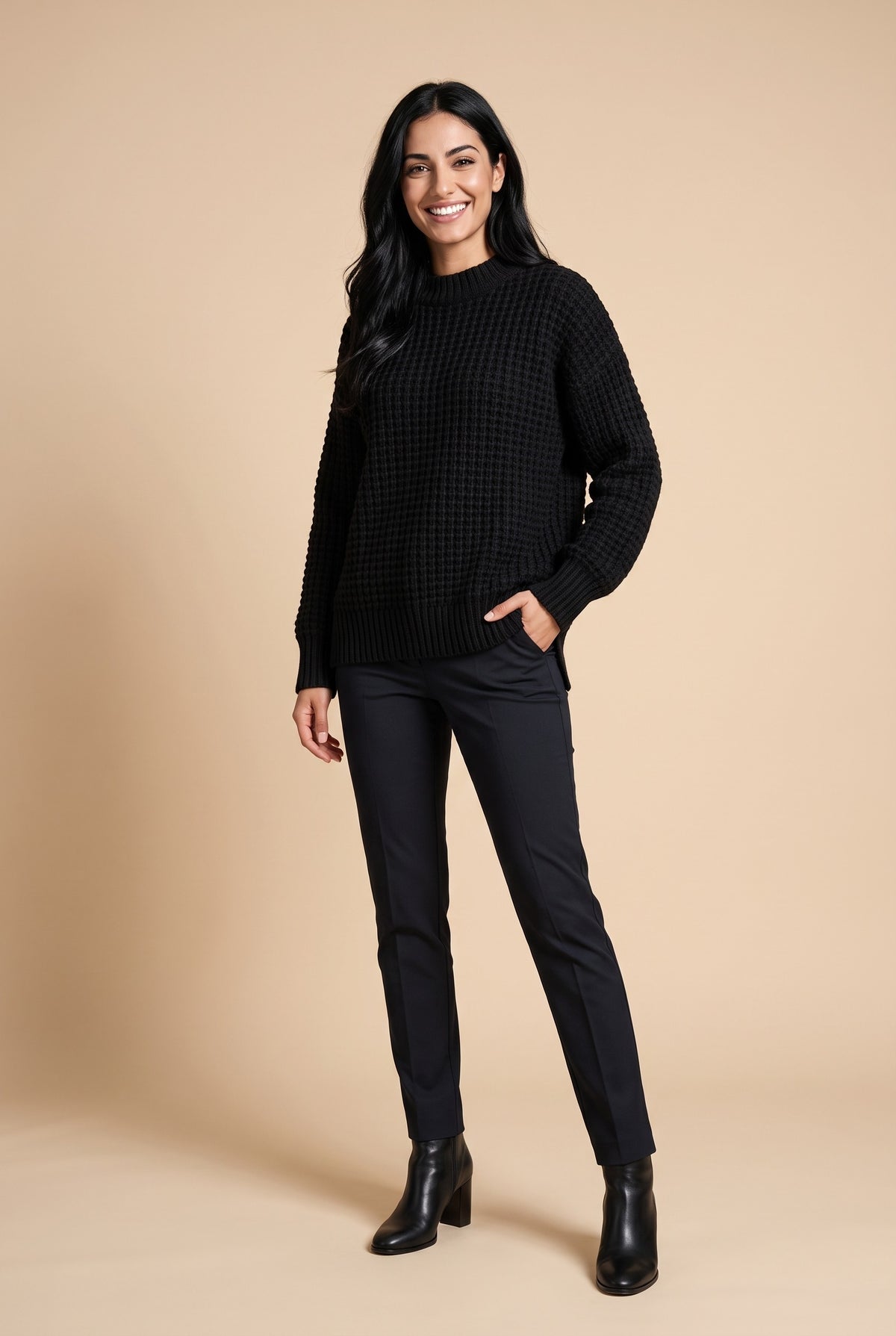 VALERIE Chunky Knit Side Split Jumper in black
