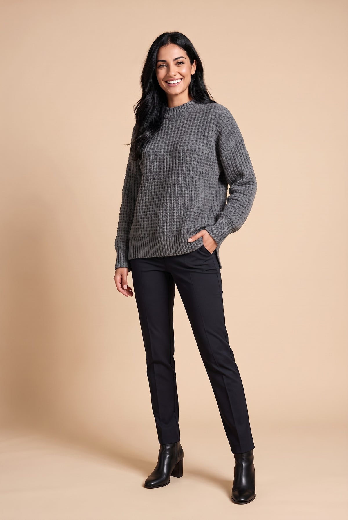 VALERIE Chunky Knit Side Split Jumper in grey