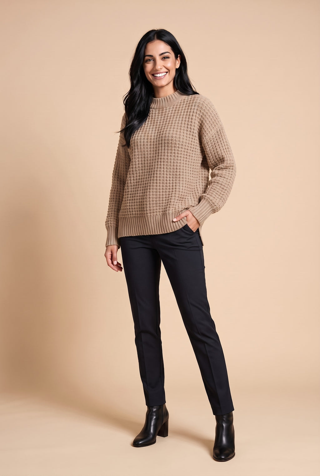 VALERIE Chunky Knit Side Split Jumper in beige