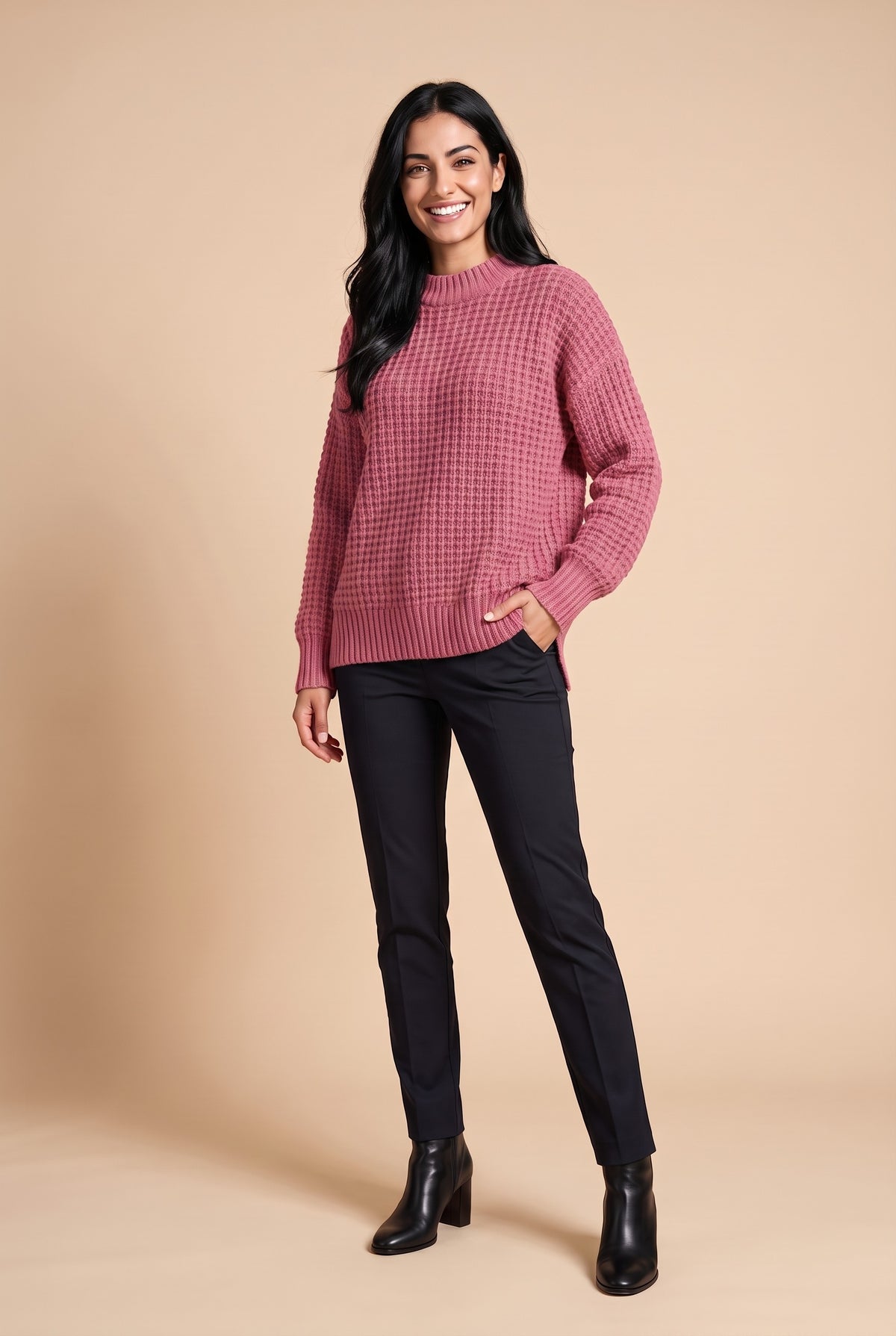 VALERIE Chunky Knit Side Split Jumper in pink