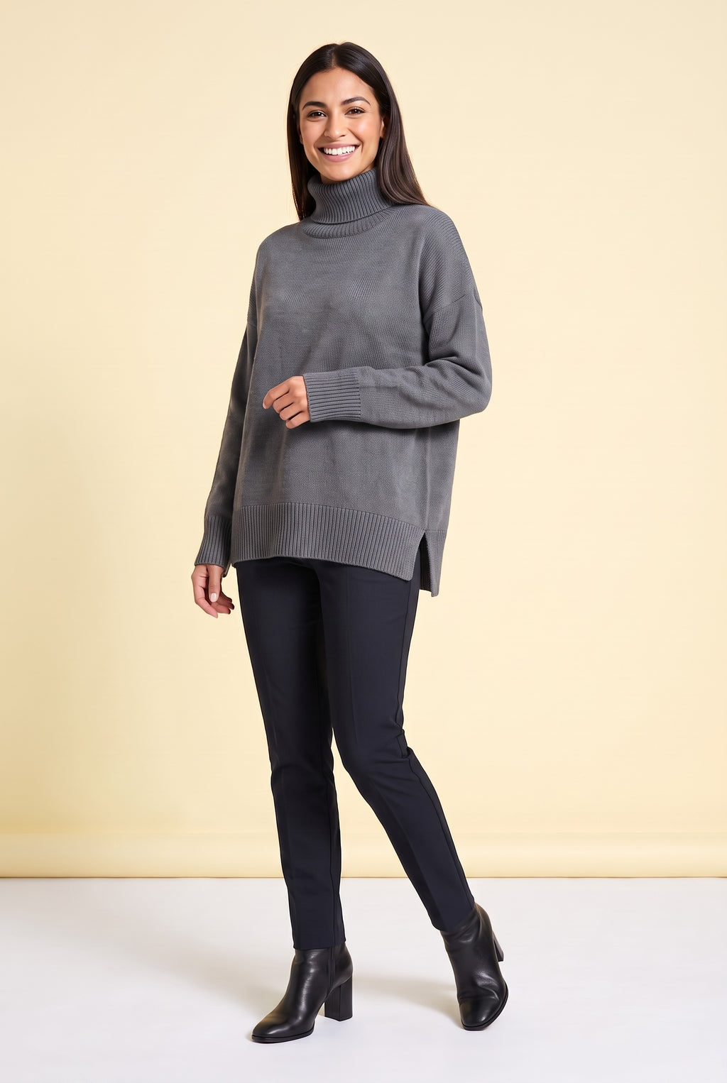 VIVIAN Oversized Roll Neck Jumper in grey