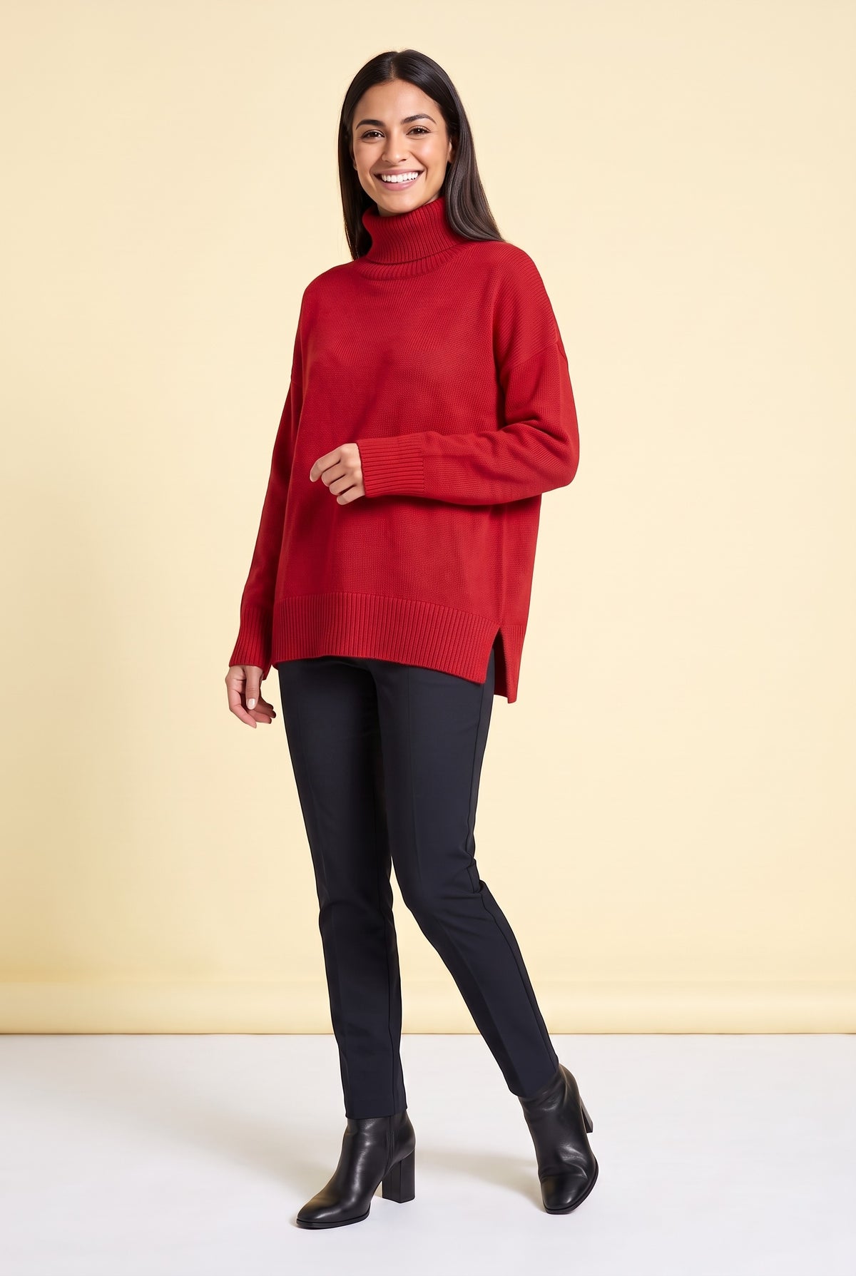 VIVIAN Oversized Roll Neck Jumper in red