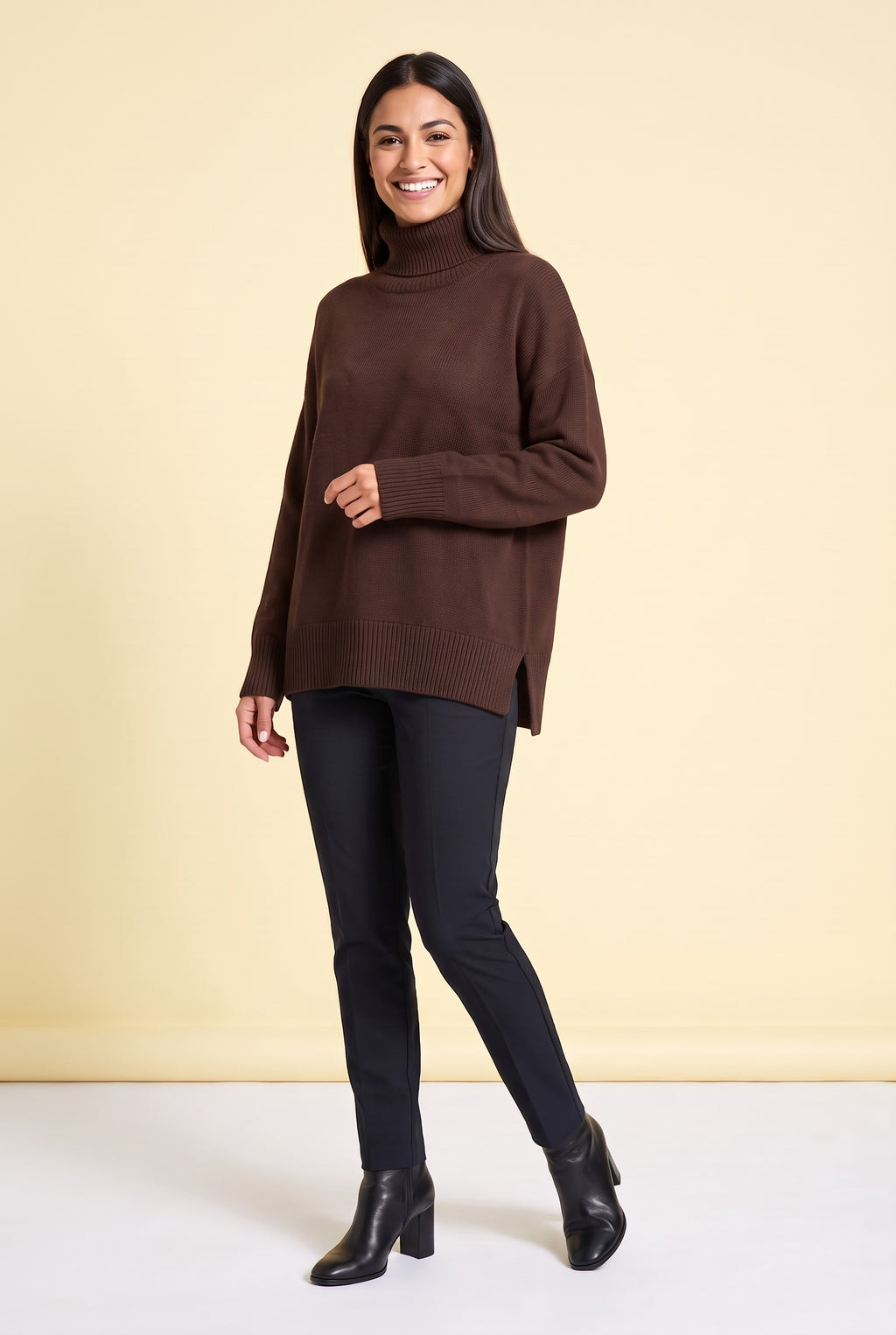 VIVIAN Oversized Roll Neck Jumper in brown