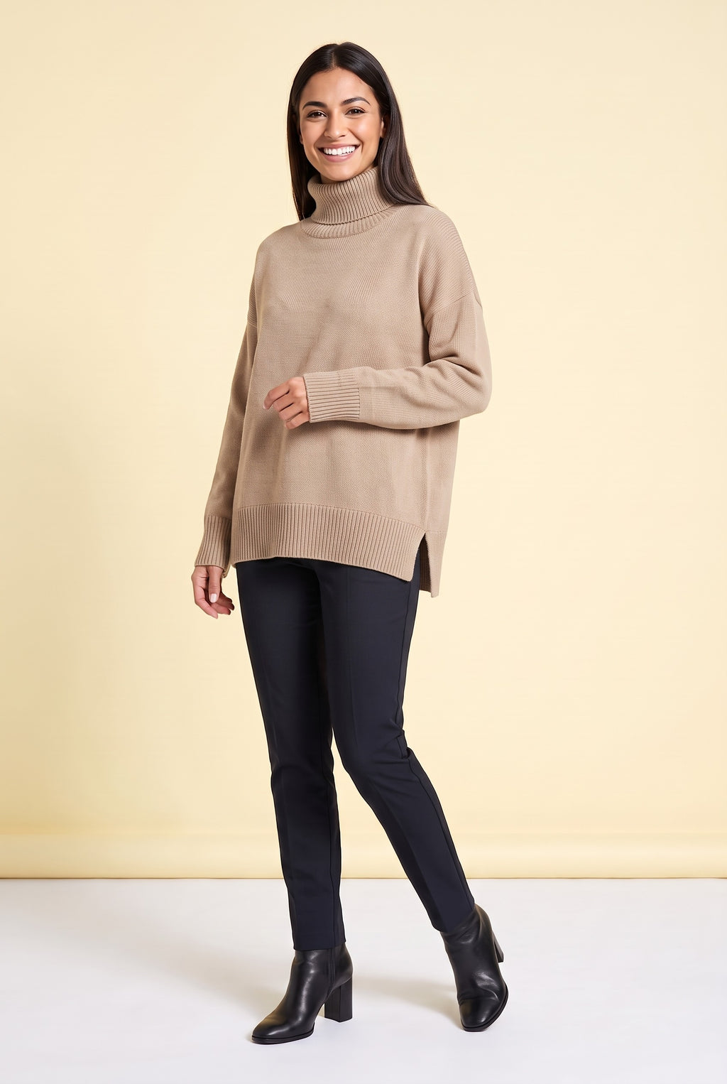 VIVIAN Oversized Roll Neck Jumper in beige