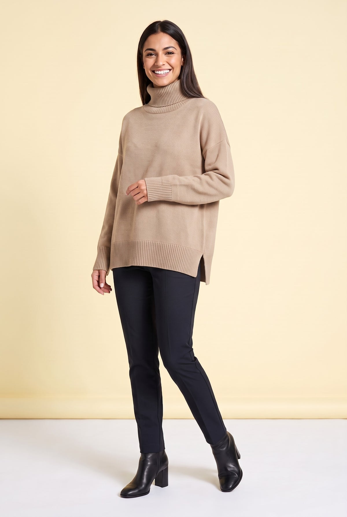 VIVIAN Oversized Roll Neck Jumper in beige