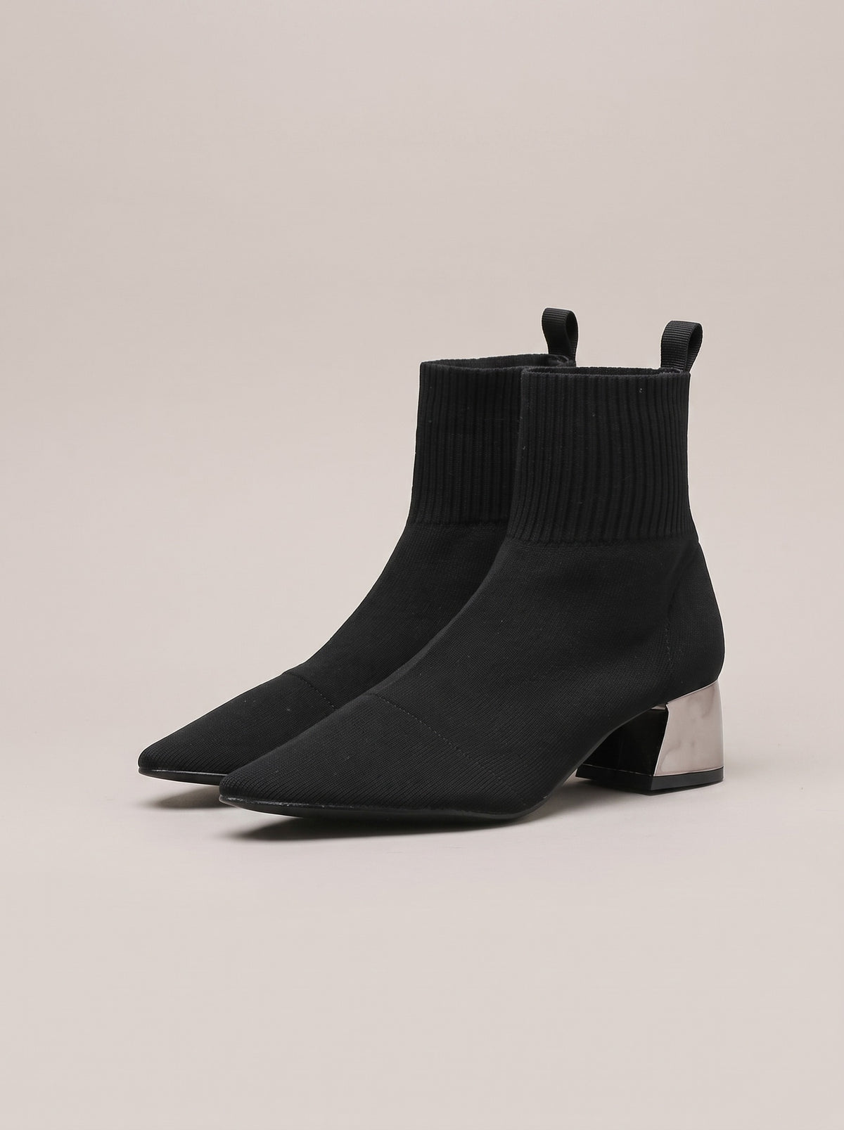 XIMENA Knitted Sock Ankle Boots in black, front