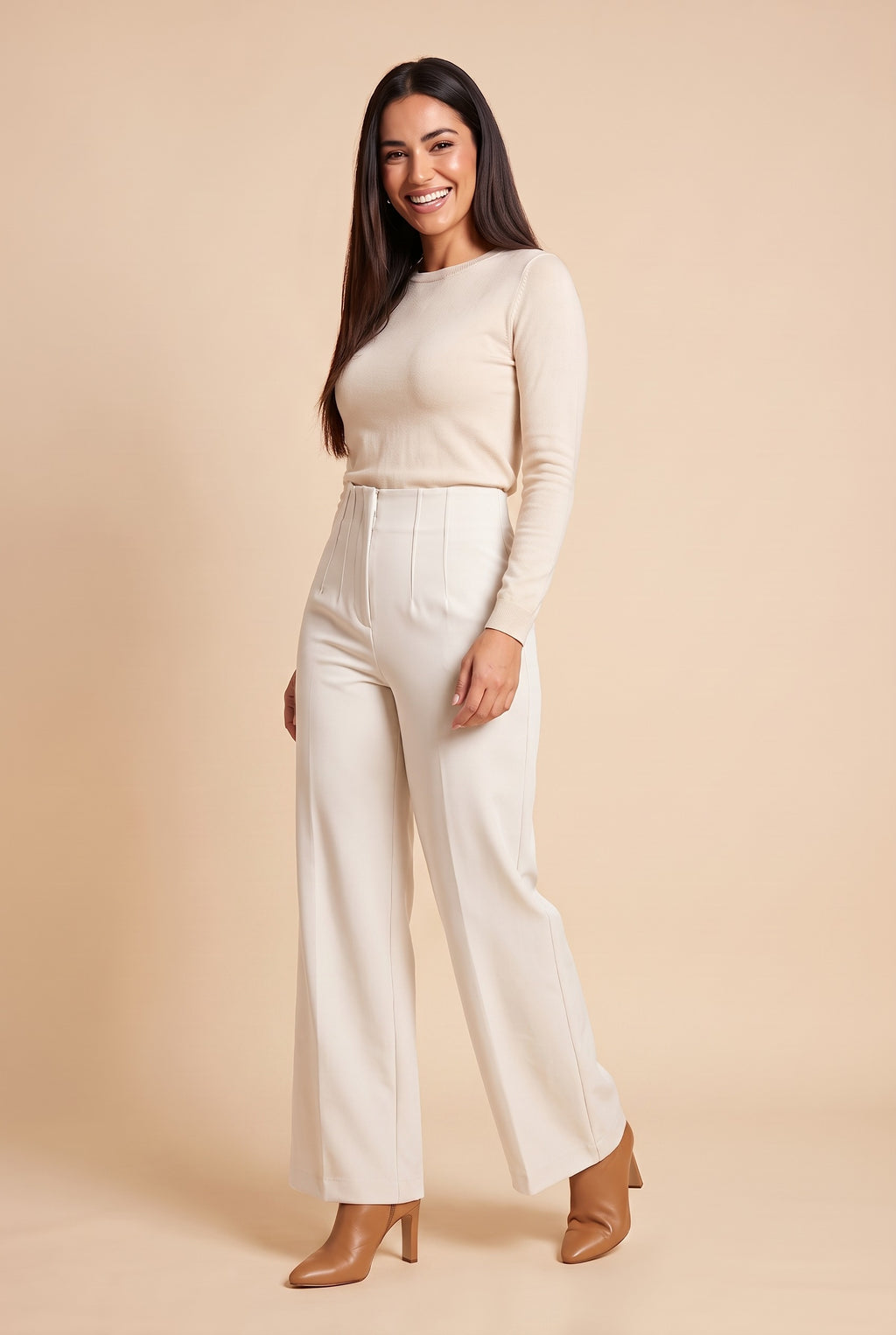 ZARIA High Waisted Wide Leg Trousers in white, front