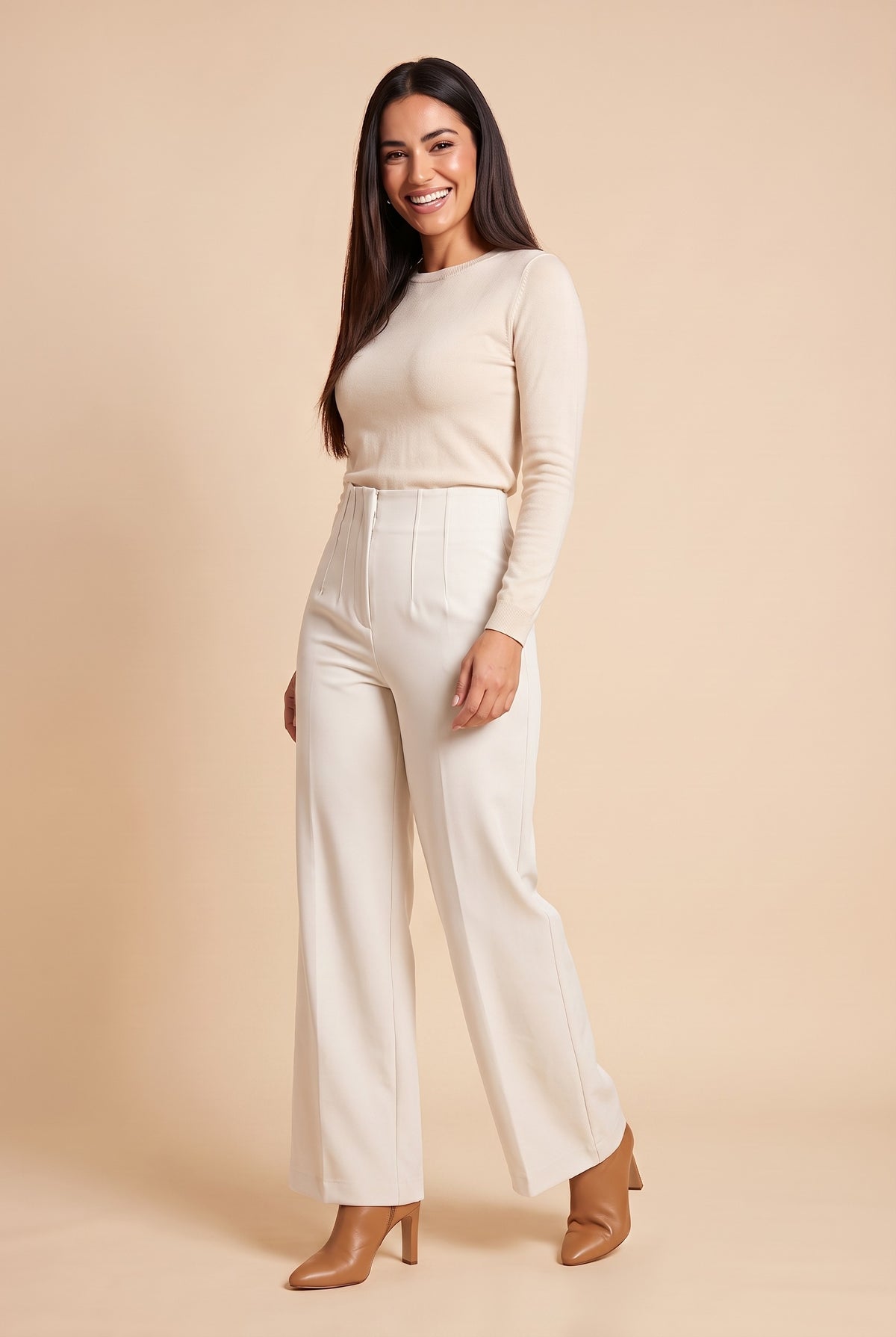 ZARIA High Waisted Wide Leg Trousers in white, front